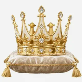 Gold crown on cushion — Joe Fortune